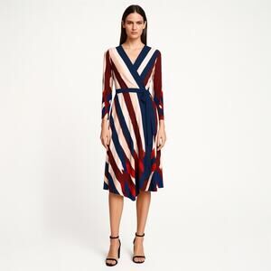 BCBGMaxazria Isabella Multicolor Striped Long Sleeve Midi Wrap Dress Size S